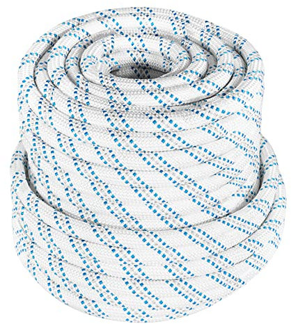 HOSTIC Hochfestes geflochtenes Seil, Zugseil, Polyesterseil, Mehrzweck-Bull-Takelage, 1,6 cm x 4,5 m, Weiß, Grau, Blau