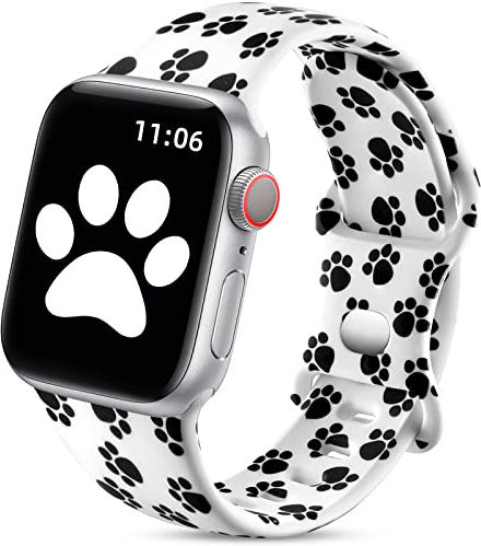 Upeak Doppelseitiges Blumenarmband Kompatibel mit Apple Watch Armband 38mm 40mm 41mm 42mm(Series 11/10), Silikon Armbänder für iWatch 11/10/9/8/7/6/5/4/SE, 38 40 41 42mm(S 11/10)-S/M, Weiß Fußabdruck