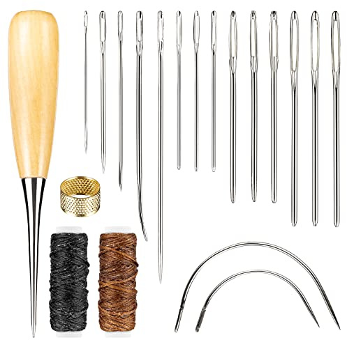 Realure 20pcs Leather Repair Kit, Heavy-Duty Upholstery Sewing Set with Awl, Stainless Steel Needles & Waxed Thread for Sofa, Shoe & Car Seat Repair