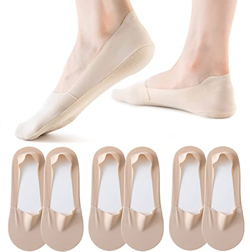 VFM 6 Pairs Nude Women No Show Socks - Flat, Boat Line, Ice Feeling, Non-Slip Liner, Invisible, Thin Socks