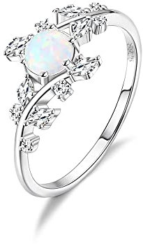Krfy Weißer Opal Ring Silber 925 Mondstein Ringe Frauen Verstellbar Ring Silber 925 Damen Ewigkeit Ringe Silber Mit Zirkonia Ring Damen
