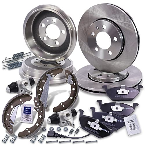 ATEC Germany Set di freni anteriori incl. dischi freno Ø 256 mm ventilati + pastiglie freno anteriori + ganasce freno + tamburo freno posteriore Compatibile con AUDI A2, VW POLO