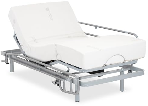 Gerialife - Lattenrost elektrisch verstellbar | Orthopädische matratze 20 cm. Visco Tencel (80x200, Drahtlose Kontrolle + Geländer)