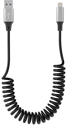 Lightning Spiralkabel Apple Carplay kompatibel [Apple MFi-zertifiziert] Einziehbares Ladekabel iphone Kurz mit Datensynchronisierung, iphone Carplay Kabel kurz für iPhone/Pad/Pod