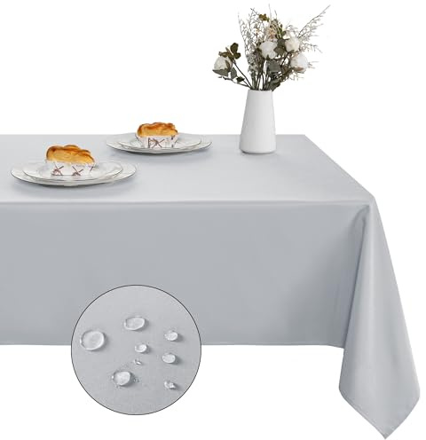 XWZO Tischdecke Abwaschbar, Tischdecke Hellgrau, Fleckschutz Abwischbare Tischwäsche, Outdoor Tischdecken für Küche Party, 140 x 240 cm, 1 Stück