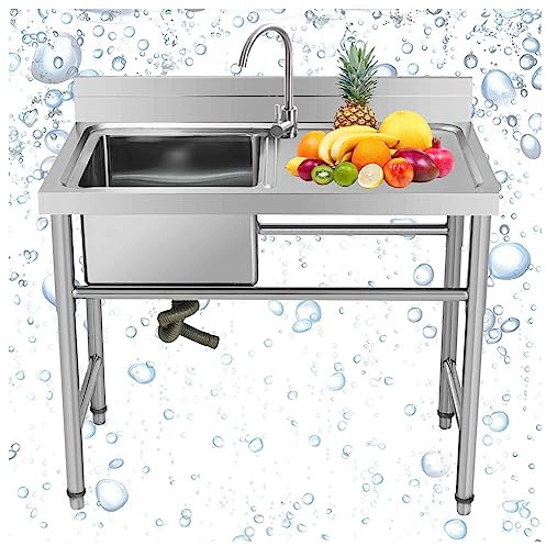 Lavandino Da Esterno Lavello Autoportante In Acciaio Inossidabile Lavello Da Cucina Per Esterni Lavello Da Cucina Indipendente Con Gambe Per Garage Lavamani Industriale Per La Casa ( Color : Left-sing