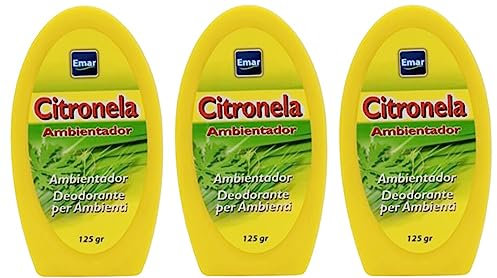 PACK 3 ambientador citronela antimosquitos gel 125 gr. aroma agradable, interior y exterior. Fabricado en España