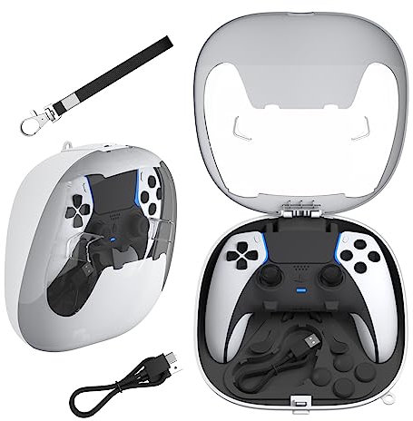 Controller Protective Case for PS5 for PS5 Edge, EVA Hard Shell Trave Carrying Case with Type-C Charging Cable,Wall Hook,Lanyards,Game Storage Bag Accessories for Playstation 5 (white)