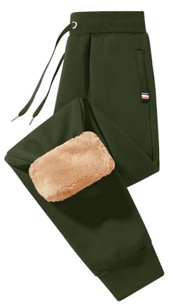 Xnova Joggingbyxor Herr Träningsbyxor Elastisk Midja Avslappnad Fleece Sportbyxor Joggare Vinter Lösa Byxor Med Fickor Dragkedja Och Dragsko, Armégrön, XXL