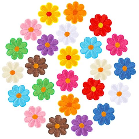 TIESOME 24 Stück Sonnenblumen Aufnäher Zum Aufbügeln, Sticke Klein Patches Zum Aufbügeln Bügelflicken Aufbügelbilder Flicken für Hut Jeans Jacken Rucksäcke DIY Zubehör Gänseblümchen Blume Kinder