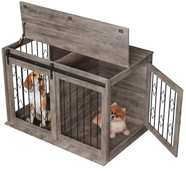 Hundehütte aus Holz, 99,1 cm, mit Schiebetür, Trennwand