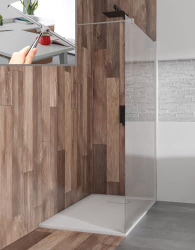 BADLAND Komplettes Set - Walk-In Dusche KETIL 90x195 + Duschwanne VIDAR 90x90 + Badwischer - Duschabtrennung Transparent Nano Glas, Duschtasse Quadratisch Weiß Steinoptik SMC mit Siphon Ø 90 mm