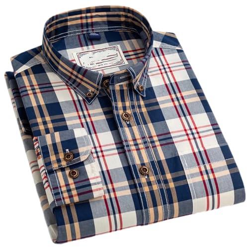Adhdyuud Camisa informal de manga larga para hombre, 100 % algodón, a cuadros, para primavera, negocios, clásica, suave, XL