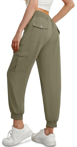 GRECERELLE Pantalones cargo casuales para caminar para mujer, pantalones de senderismo de verano para mujer, con cintura elástica, tobillos con puños y 6 bolsillos, ideales para ropa de calle al aire