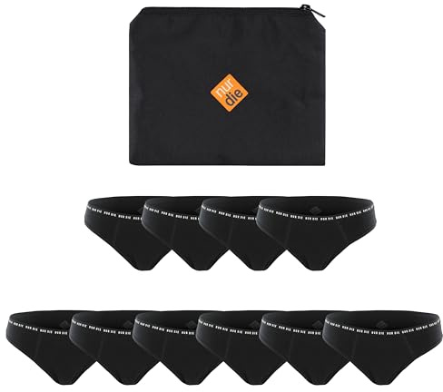 NUR DIE Periodenunterwäsche 10er Mehrpack Alles Geregelt Unterhose 6X Mittelstark 4X Extrastark Blutung Bio-Baumwolle waschbar & saugfähig Menstruationsunterwäsche Schwarz - Größe