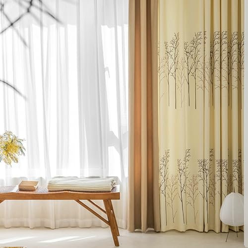 Bishilin Verdunklungsvorhänge Kaffee 2er Set 140x215CM, Gardinen Blickdicht mit Haken Verbinden Landhausstil Bedruckt Motiv Vorhänge Verdunkelnd Wohnzimmer Jugendzimmer Kinderzimmer