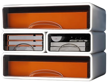 3 Tier Stapelbar Büro Organizer mit 4 Schubladen, Multifunktionaler Lagerung für Schreibtisch, Bad und Make-up Organisation Zubehör in Weiß