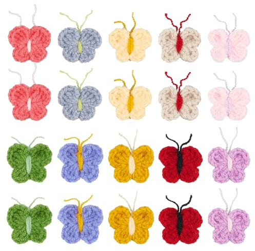 FINGERINSPIRE 18 Stück Schmetterlings Häkelflicken 9 Farben Zum Aufnähen Gehäkelte Strickapplikation Schmetterlingsform Polyester Häkelflicken Zum Nähen DIY Bastelflicken Für Kleidung Dekoration