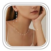 LOLIAS Perlenkette für Damen Perlenohrringe Armband Schmuckset 14K Vergoldetes Perlen Schmuck Set Verstellbare Perlenkette Halskette Armband Perlen Tropfen Ohrringe Brautschmuck