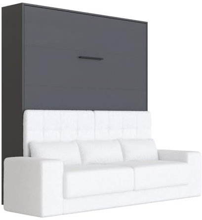SMARTBett Schrankbett mit Weiss Sofa M1 160x200 Vertikal Anthrazit/Anthrazit
