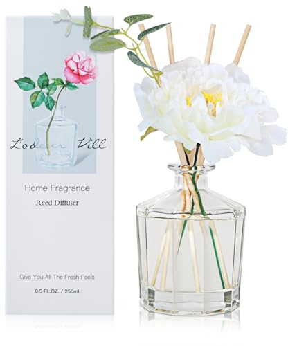 L'odeur Vill Raumduft Reed Diffuser 250ml, Luxus Aromaduft mit 10 Duftstäbchen, Langanhaltender Duft für Wohnzimmer Schlafzimmer Bad Büro, (Gardenie)