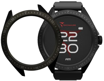 TECHMADE Rocks 2.0 Smartwatch Uomo Donna Display FullTouch, Chiamate Bluetooth, Notifiche WhatsApp, Contapassi, Cardiofrequenzimetro, Sonno, sport (CINTURINO NERO-COVER NERA E GRIGIO SCURO)