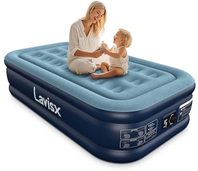 Lavisx Twin Air Mattress with Built in Pump 16 Blow Up Mattress Raised Air Bed, 3 Mins Quick Self Inflatable with Storage Bag for Guest and Home