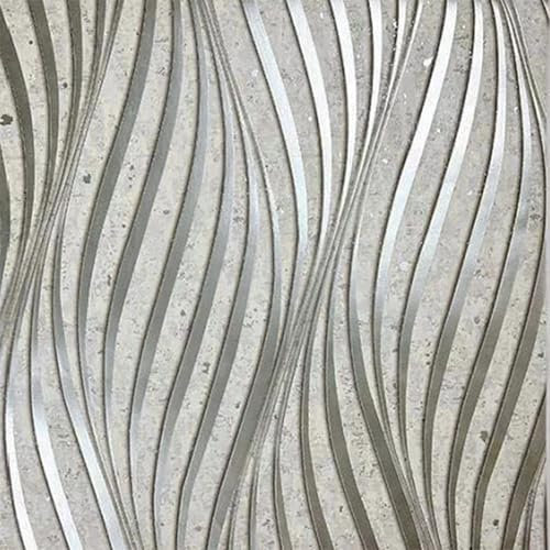 Cathpetic 3D Wave Stripes Glitter Wallpaper Silver Grey 9.5×0.53m,Embossed Roll for Living Room Bedroom Kitchen Front Room,Non Woven Fabric Wallpaper Luxury Modern Abstract