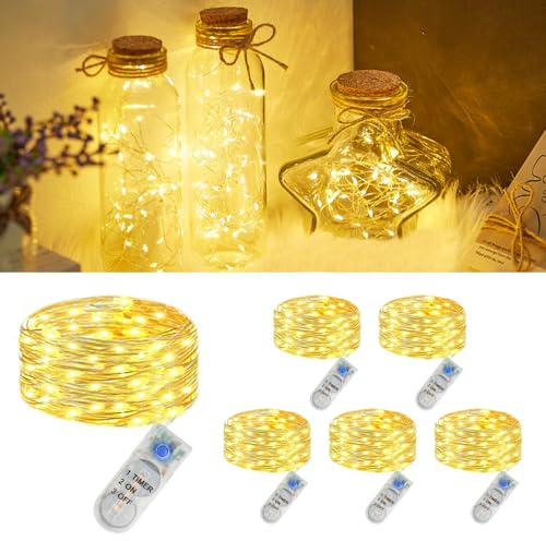 6 Stück Lichterkette Batterie Klein, 2M 20LED Mini Lichterkette mit Timer | Wasserdicht Micro Led Lichterkette Draht mit Batteriebetrieben für Weihnachten Party Hochzeit Garten Innen Deko, Warmweiß