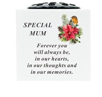 Mum White Plastic Robin Memorial Rose Bowl Flower Vase Grave Plaque Tribute Ornament