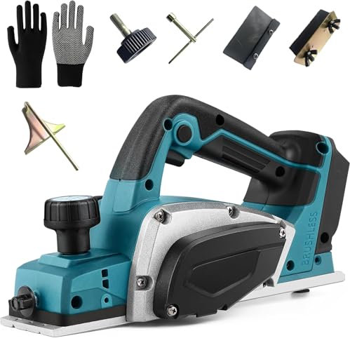 Rabot Sans Fil compatible avec Makita 18V Batterie,planificateur à une main, largeur de planification 82 mm, profondeur de coupe 2 mm pour menuiserie et bricolage de meubles (sans batterie)