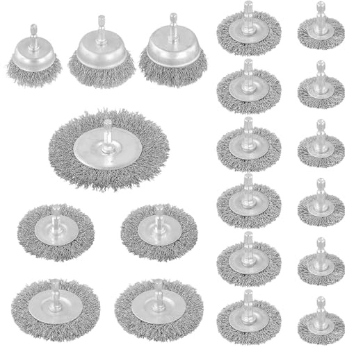 FUNSUEI 20-Teiliges Drahtbürste Bohrmaschine Set, Messingbürste Stahlbürste Drahtbürste Metallbürste Bohrmaschine für Schleifen, Polieren, Entrosten