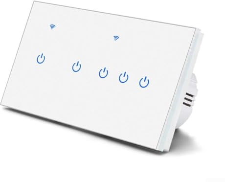 WiFi Smart Touch Switch, Smart Light Switch For Tuya App, WiFi Touch Switches with Wall Light Remote Control, Voice Control With Glass Wall Plate For Home(5 Gang White)