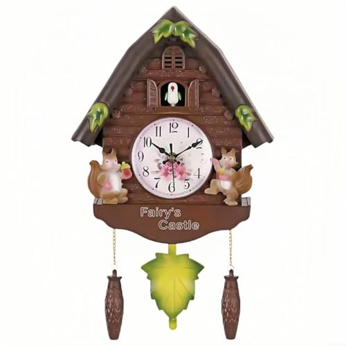 Puupaa Orologio a cucù, sveglia a pendolo da parete, per decorazione da parete, soggiorno, camera, cucina, ufficio (scoiattolo marrone)