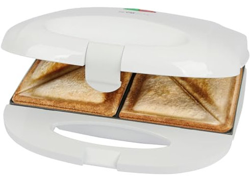 Clatronic® Sandwichmaker | für dreieckige Sandwichplatten | Sandwichtoaster mit Antihaftbeschichtung | Toaster Sandwichtoaster mit Backampel | Sandwich Maker bis zu 820 Watt | ST 3813 weiß