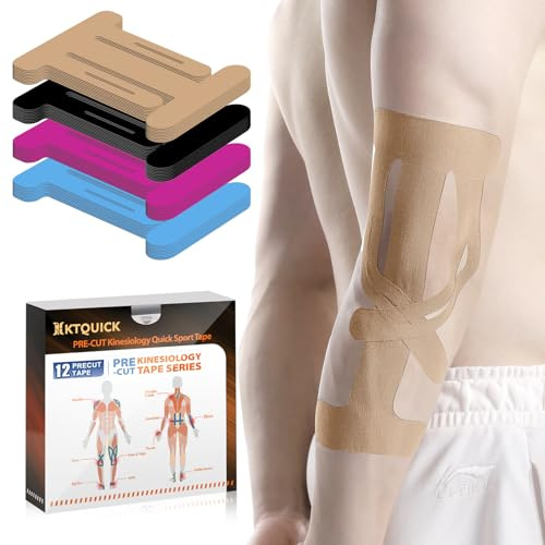 12 Count Kinesiology Tape for Elbow, Pre-Cut Waterproof KTquick Elbow Tape for Elbow Pain Relief Pre Cut, Original Cotton Athletic Tape, Durable Knee Tape for Sports and Long-Lasting Support (Beige)