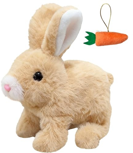donciety interaktives Kaninchen Spielzeug, Bunny Realistisches Kaninchen, Realistisches Hasenspielzeug Kuscheltier Hase Hüpfendes Kaninchen My Realistic Toy für Kinder (Gelb)
