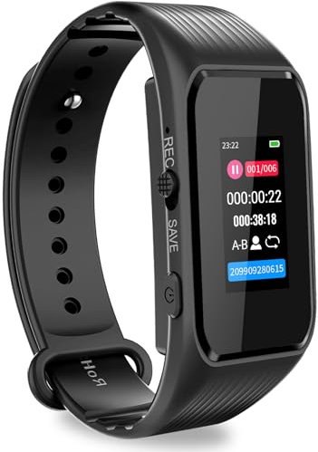 Volorful 64Go Bracelet Enregistreur Vocal – Protection par Mot de Passe, Enregistrement One Touch HD 1536KB, Enregistreur à Activation Vocale avec Réduction de Bruit DSP pour Réunions Interviews Cours
