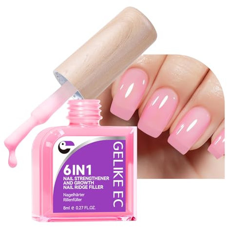 Gelike Smalto Indurente per Unghie Forti e Crescita, Cura della Base per Ripieno delle Onde, Smalto Rosso Vivido Brillante per Riparare Unghie Deliate e Fritte