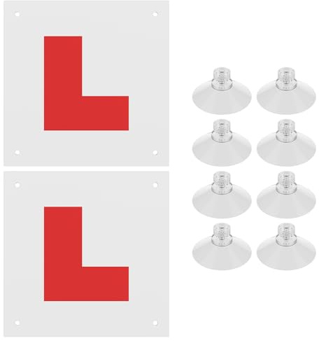 Pack of 2 Fully Magnetic L Plates for Car UK,Learner Plates Magnetic | for Inside Car Window with 8 Suction Cups,Reflect Light When Driving at Night