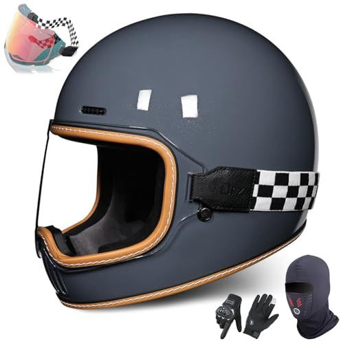 GAORUTO Integralhelm, Vintage-Motorradhelm, Motocross-Helm Mit Getönter Linse, Scooter, Retro, Classic, Crash, Racing, Touring, ECE 22.06-Zugelassener Helm N,XXL (61-62cm)