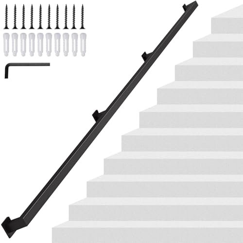 Ringhiera industriale per scale in metallo, resistente, con supporti da parete in ferro battuto, per scale interne/esterne (80 cm), ringhiera di sicurezza per una maggiore stabilità