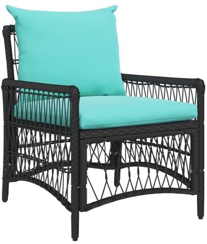 vidaXL Gartenstuhl mit Kissen Schwarz 73 x 61 x 77 cm Poly-Rattan, Garten und Terrasse, Cooler Rattanstuhl, Terrassenmöbel, Outdoor-Sofa, wetterfeste Sitzgelegenheit, umweltfreundlicher Sessel