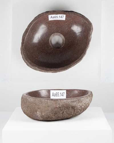 30 cm Naturstein-Waschbecken oval grau für Bad Gäste WC Steinwaschbecken Aufsatzwaschbecken aus Flussstein