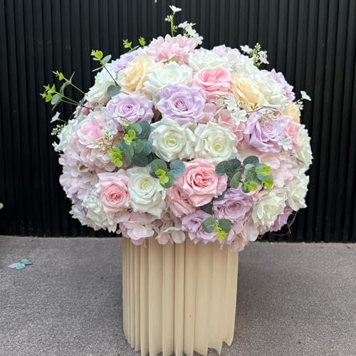 Lucky flower Palle di Rosa Artificiali Centrotavola di Nozze, Fiori Falso Colorati Palla di Ortensia di Rosa, Bouquet di Ortensia Floreale di Seta per Tavoli di Nozze (60cm,Plastica)