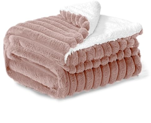 BEDELITE warme Decke Sherpa Kuscheldecke Flauschig Altrosa 150x200 | dicke Deko Fleecedecke, Cord Überwurf für Wohnzimmer und Schlafzimmer, weiche Wohndecke, Tagesdecke, das ideale Geschenk