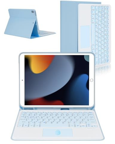 Nsyee Custodia per tastiera da 10,2 e 10,5 pollici con touchpad compatibile con 9a 2021/8a 2020/7a generazione 2019, iPad Air 3 2019, iPad Pro 2017 da 10,5 pollici, tastiera Bluetooth staccabile UK