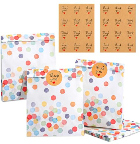 TIESOME 40 Stück Geschenktüten Kindergeburtstag mit 48 Aufkleber(20) | 17 x13 x3 cmMitgebsel Tüten Papiertüten Kindergeburtstag Geschenktüten kinder Klein Weihnachtstüte für Hochzeit Party Feiern
