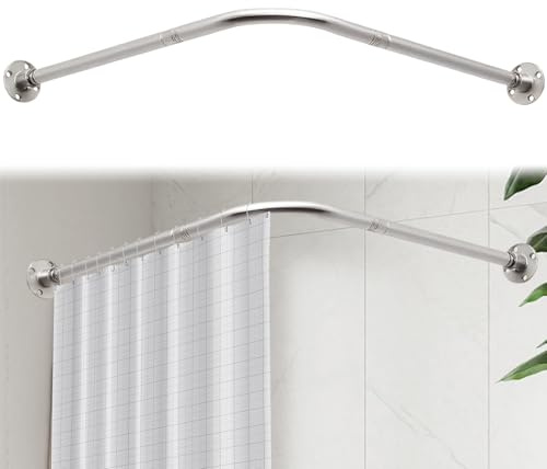 Duschdraperistång L-form, 68–138 cm x 68–138 cm, justerbar duschstång hörn av 304 rostfritt stål, 16 kg lastkapacitet, för badkar badrum omklädningsrum, borrmontering krävs