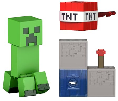 Mattel Minecraft Toys, Creeper Action Figure with Accessory & Redstone Building Piece, 3.25-inch Scale Collectible Set Inspired by Video Game, JJR92